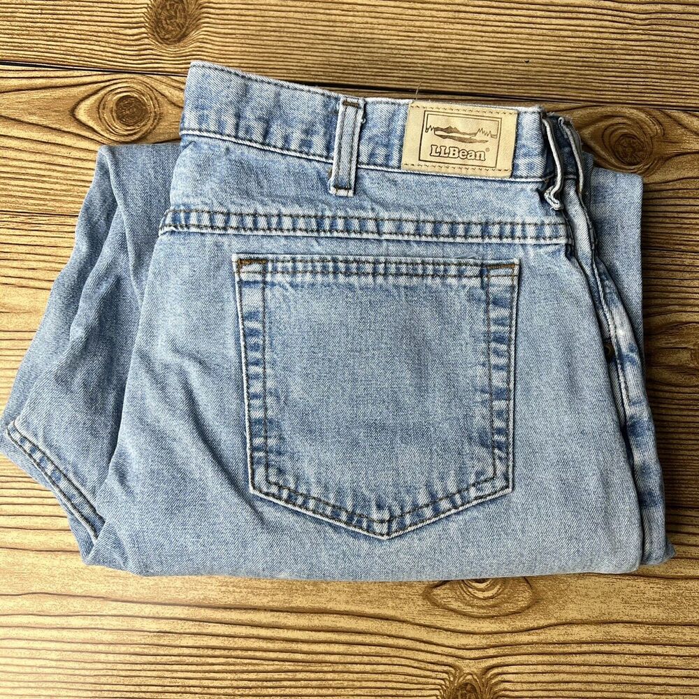 L.L Bean Men's Jeans 36x27 Natural Fit Straight Leg Blue Denim "Work" Jeans